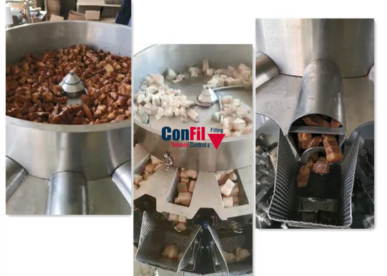 El pesador de Multihead de la balanza de Multihead para el cerdo cocido adobó la máquina de rellenar de la comida con el alimentador de tornillo