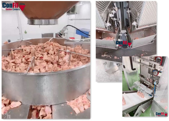 Empaquetadora del pesador de Multihead para el sistema de empaquetamiento al vacío rotatorio cortado en cuadritos congelado de la máquina del pollo